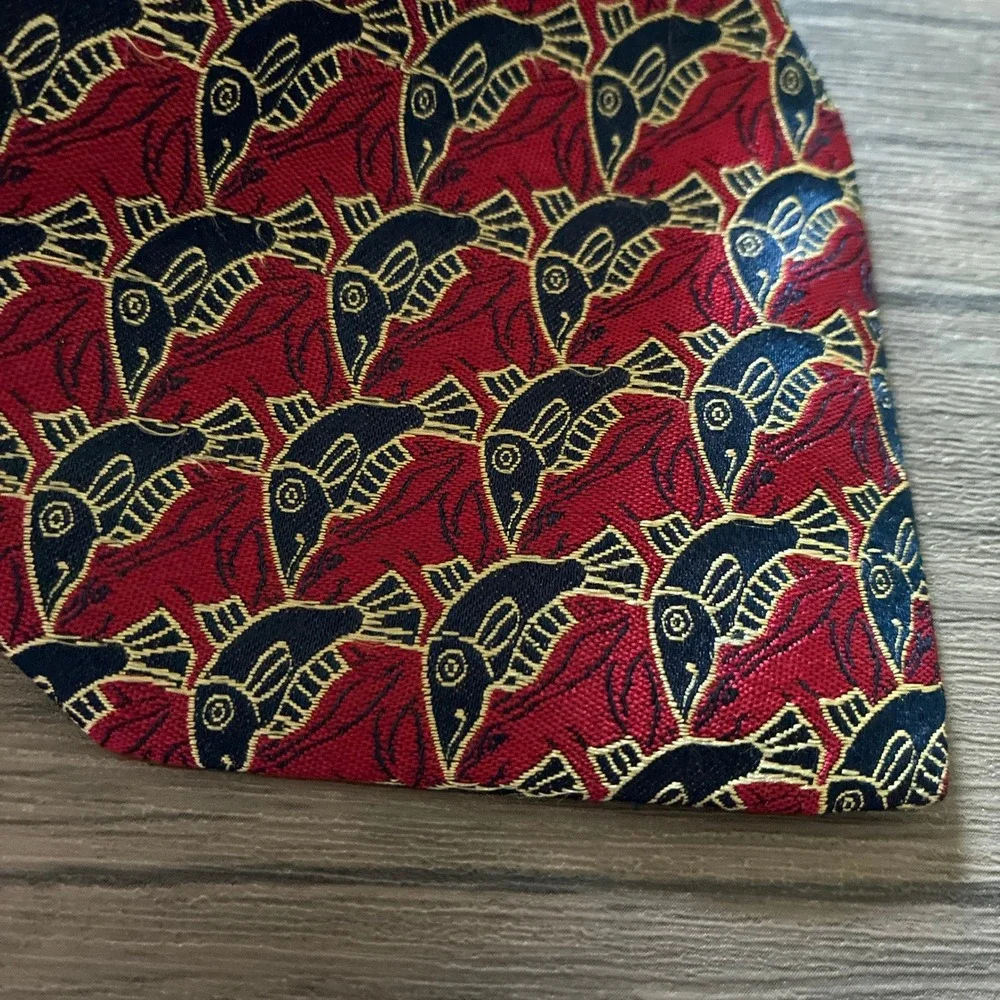 M.C. Escher Fish Tessellation Silk Tie One Size Red Navy Mens Made in Italy